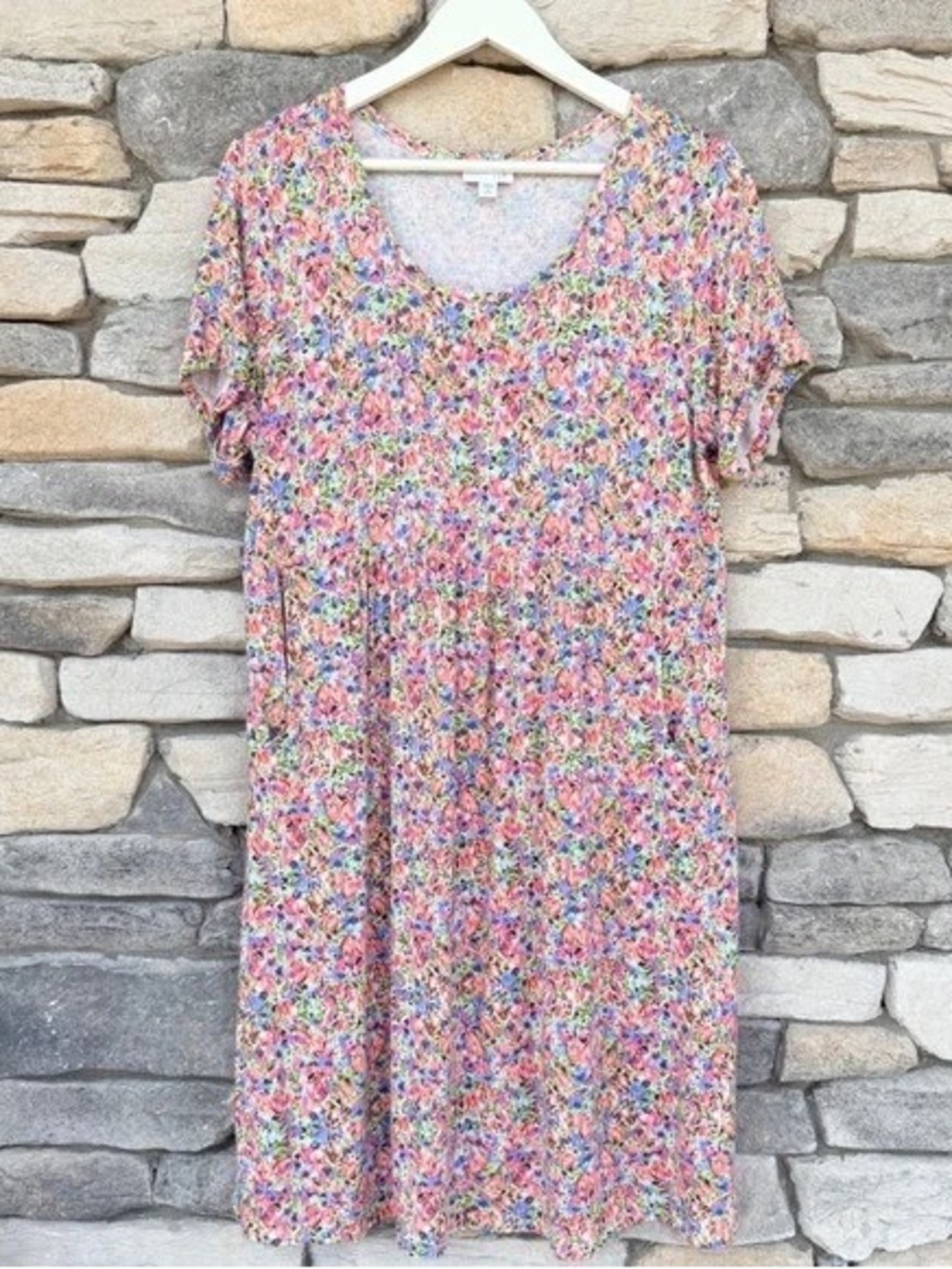 J. Jill Pastel Floral Short-Sleeve Scoop-Neck Dress